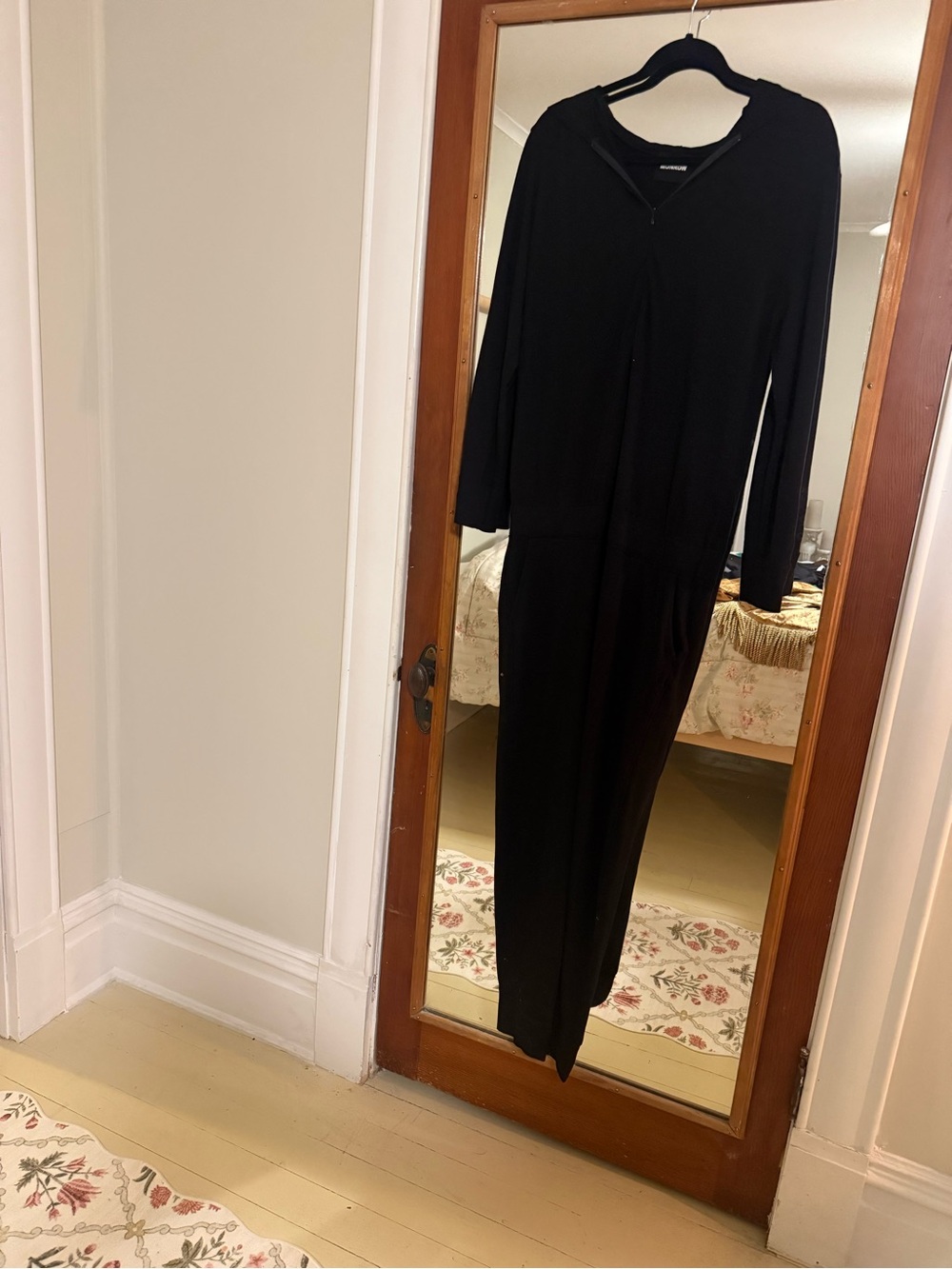 MONROW Black Long Sleeve Jumpsuit Womens Zip Front Tapered Leg Lounge
